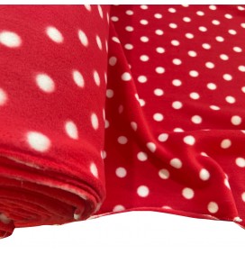 Polko Spots on Fleece Fabric Red with White Spots1
