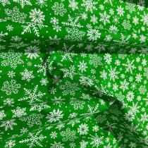 Cotton Christmas Prints Green Snowflakes 2