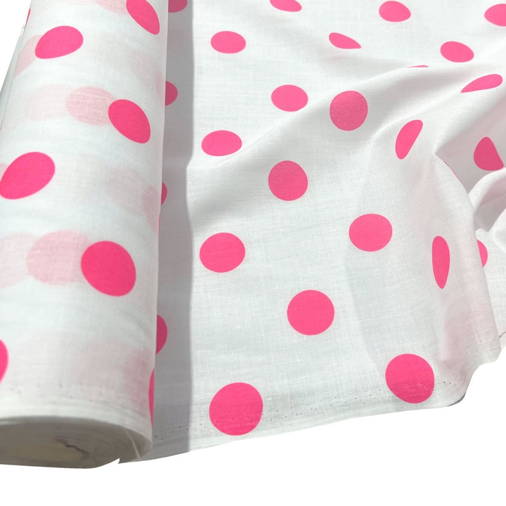 Polycotton Drill Polka Dots pink1