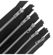 Pack of 5 Black Metal Zips  (Open End)