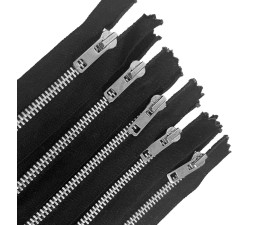 Pack of 5 Black Metal Zips  (Open End)