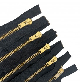  Pack of 5 Black with Gold Metal Zips  (Open End) 