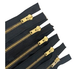  Pack of 5 Black with Gold Metal Zips  (Open End) 