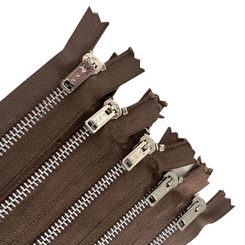 Pack of 5 Brown YKK Branded Metal Zips Open End