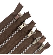 Pack of 5 Brown YKK Branded Metal Zips Open End