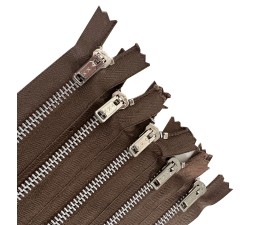 Pack of 5 Brown YKK Branded Metal Zips Open End