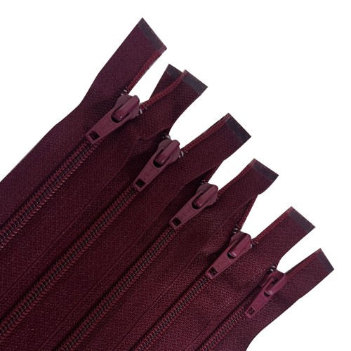 Pack of 5 Burgundy ZIPA  Branded Nylon Zips Open End