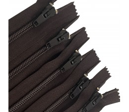 Pack Of 5 Chocolate Brown Nylon Zips 14"  / 36cm Closed End