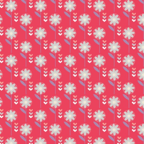 Retro Floral Patchwork Cottons Daisy Red