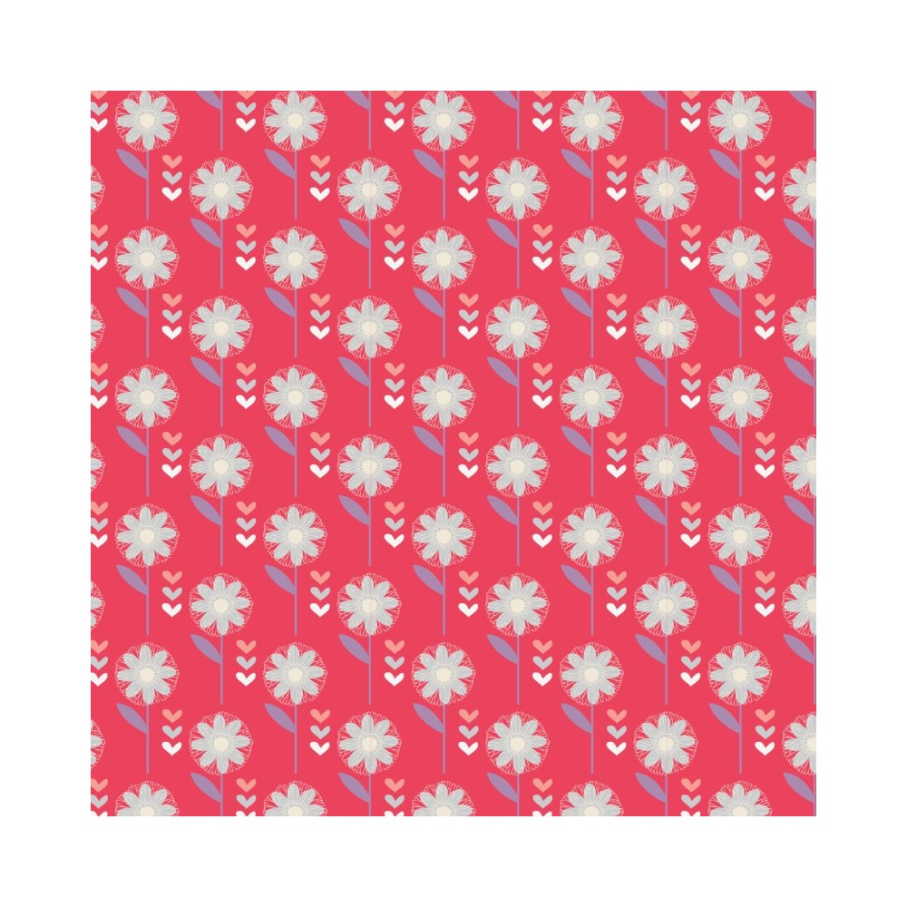Retro Floral Patchwork Cottons Daisy Red