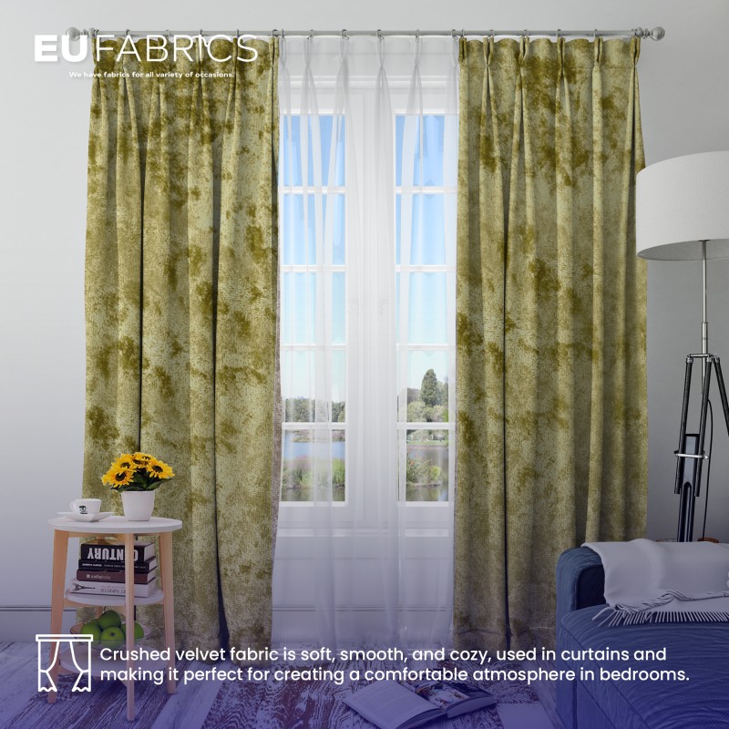 FIRE RETARDANT CRUSHED VELVET FABRIC Premium Soft Curtains Material Dress 150CM Lime