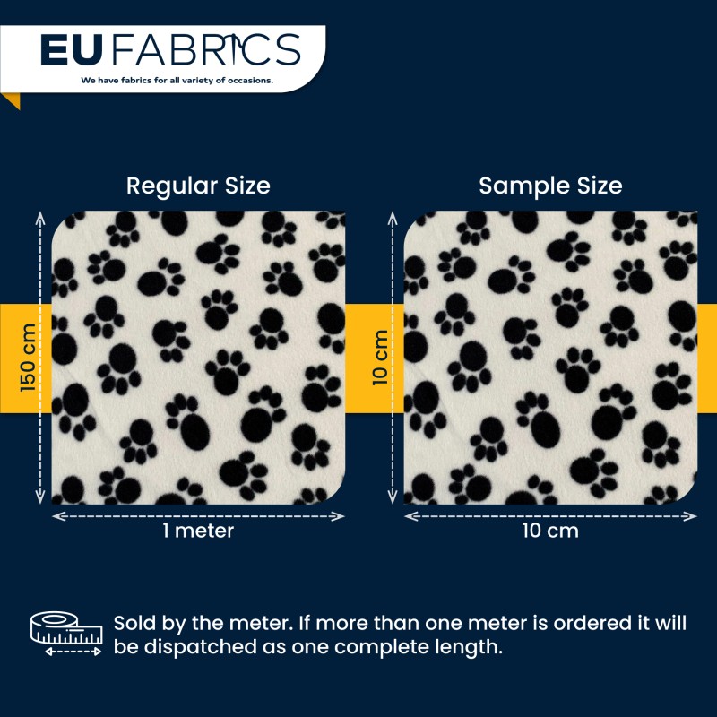 Fleece Fabric Paw Prints Black Paws
