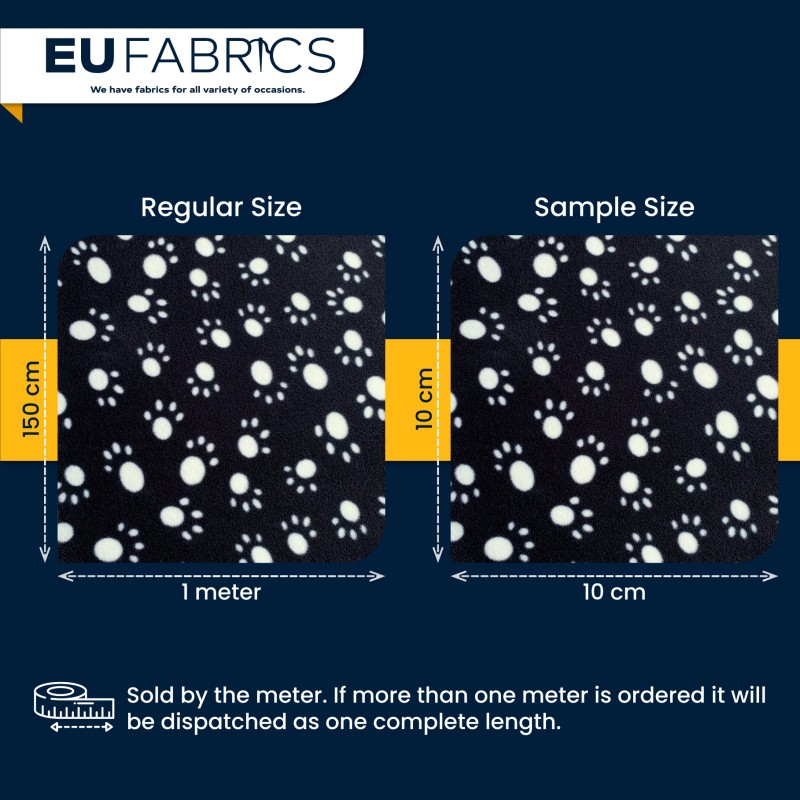 Fleece Fabric Paw Prints Black Paws