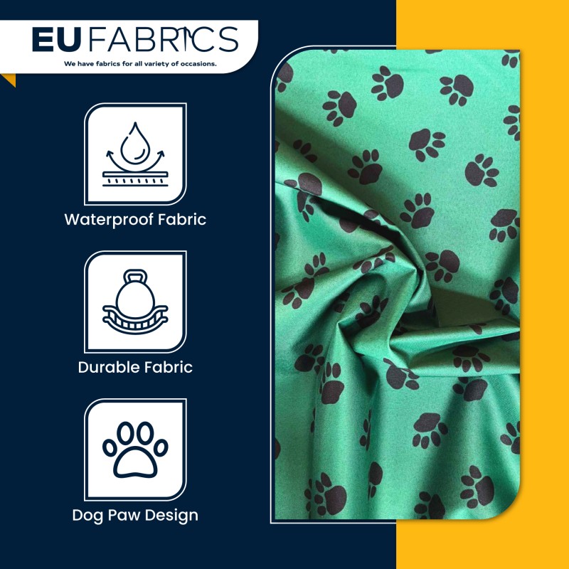 Canvas Waterproof Fabric 300 Denier Paw Prints Green