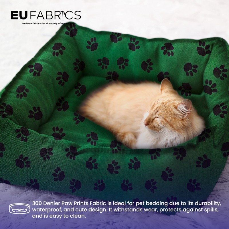 Canvas Waterproof Fabric 300 Denier Paw Prints Green