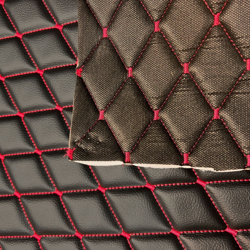 Quilted Leatherette Black with Pink Stitch 3