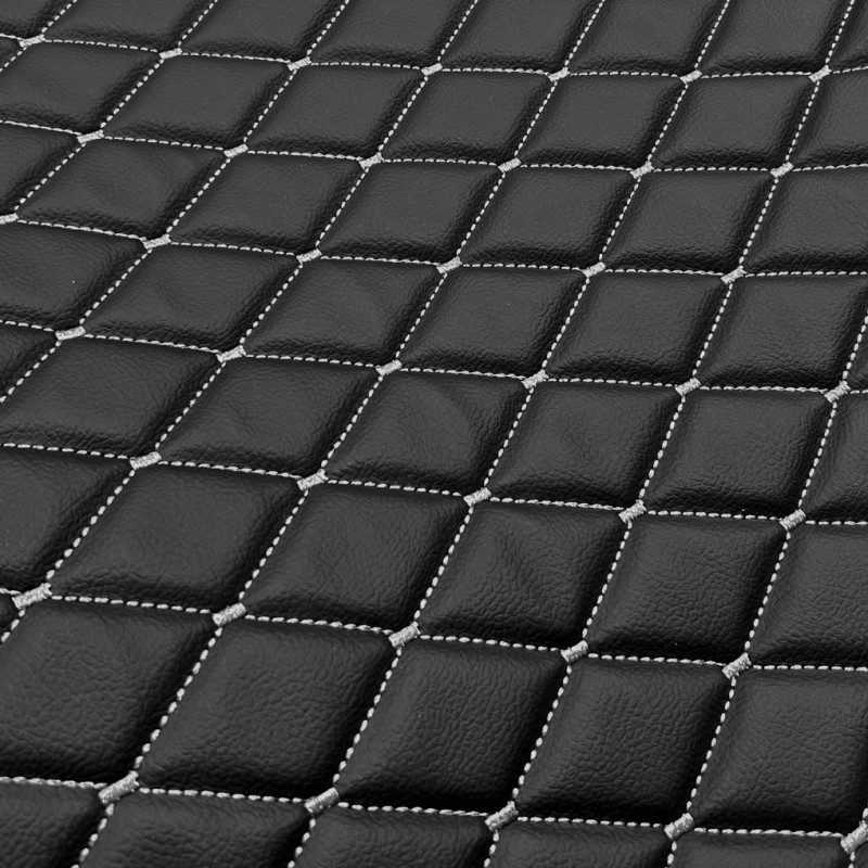 Quilted Leatherette  Black and Grey Stitch 2
