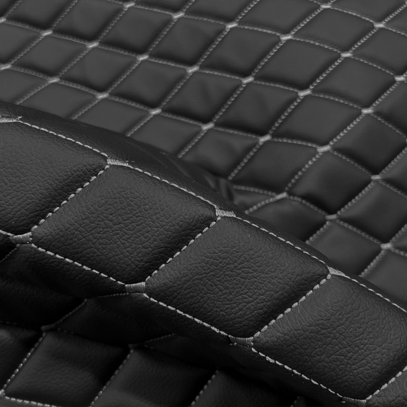 Quilted Leatherette  Black and Grey Stitch 3