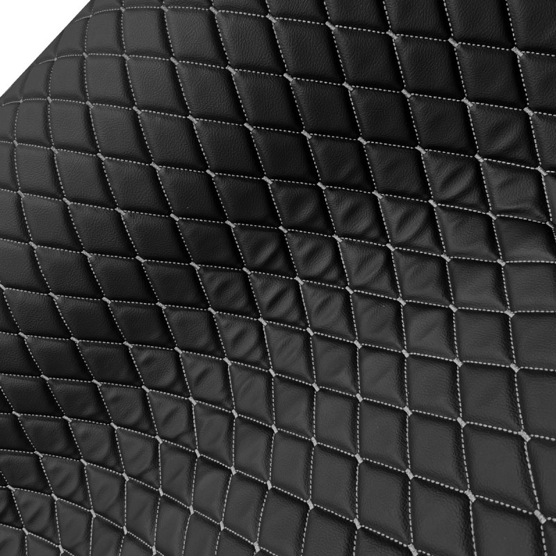 Quilted Leatherette  Black and Grey Stitch 4