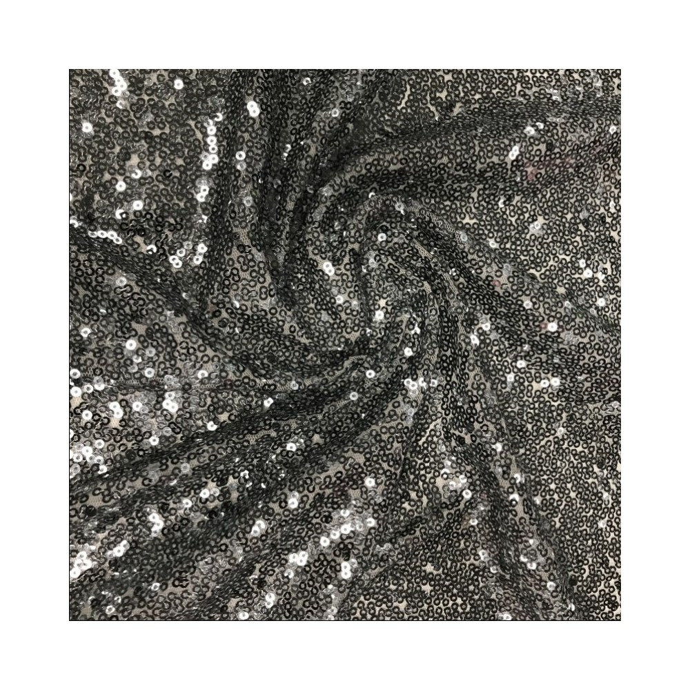 Sequin Fabric All over Sequins on Mesh Dark Silver