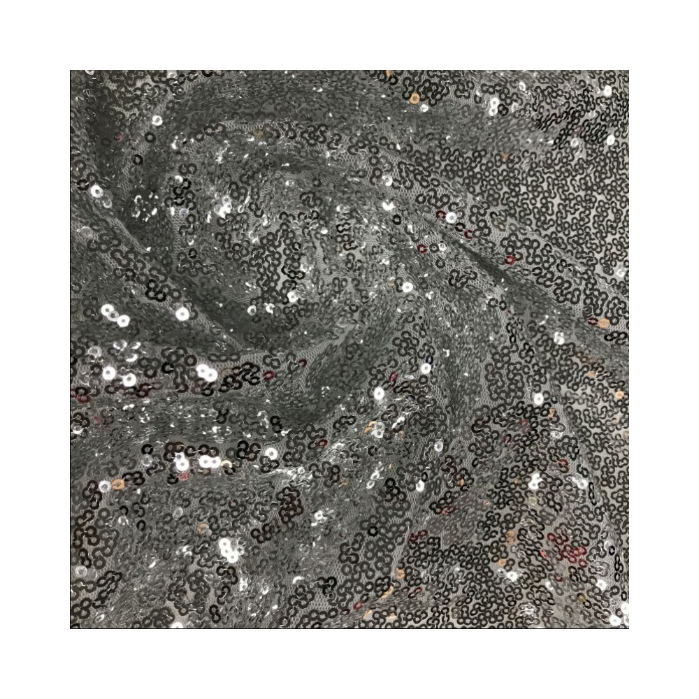Sequin Fabric All over Sequins on Mesh Light Silver