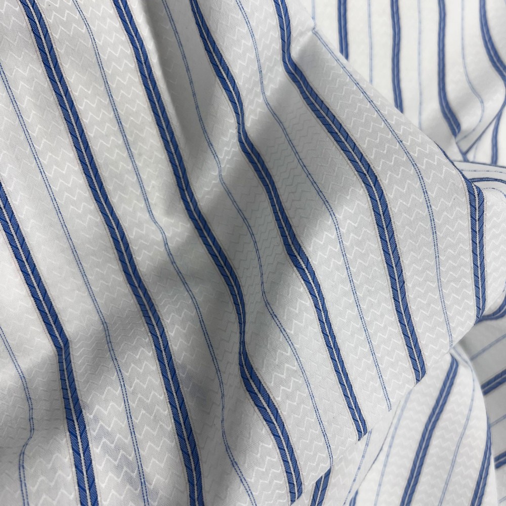 Cotton Lawn Dressmaking / Shirting fabric Blue Stripe 1