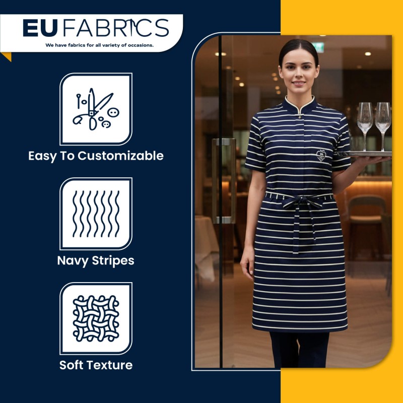 Short Width Cotton Chef Stripe Fabric Navy