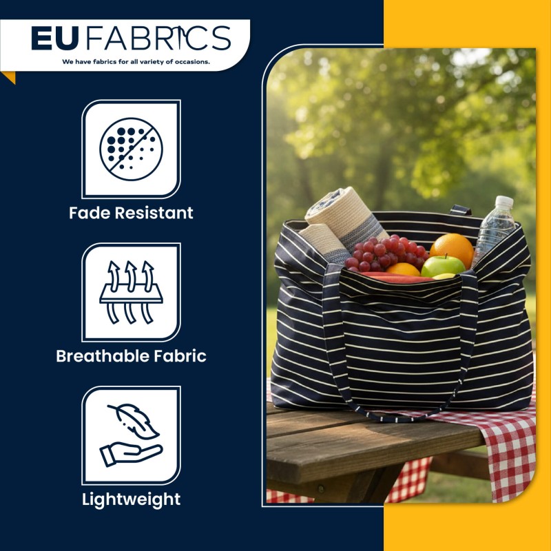 Short Width Cotton Chef Stripe Fabric Navy