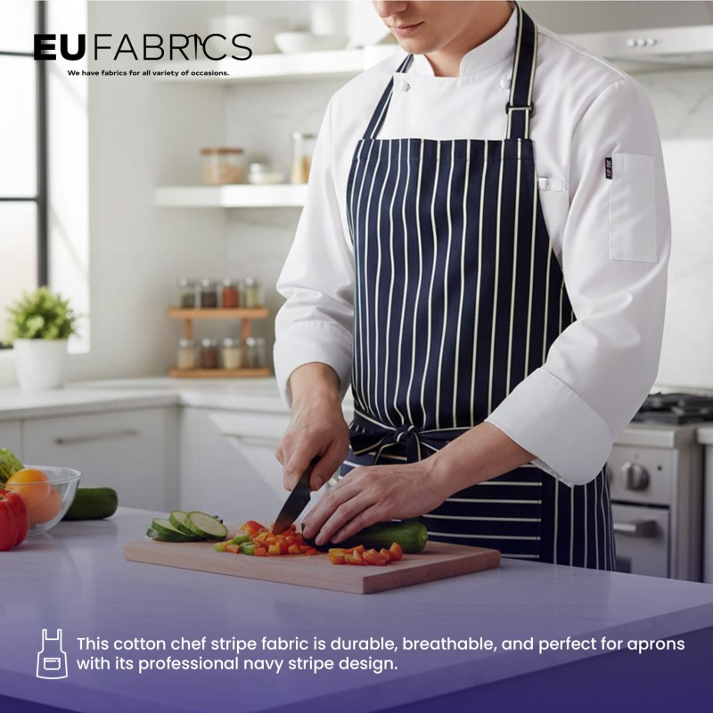 Short Width Cotton Chef Stripe Fabric Navy