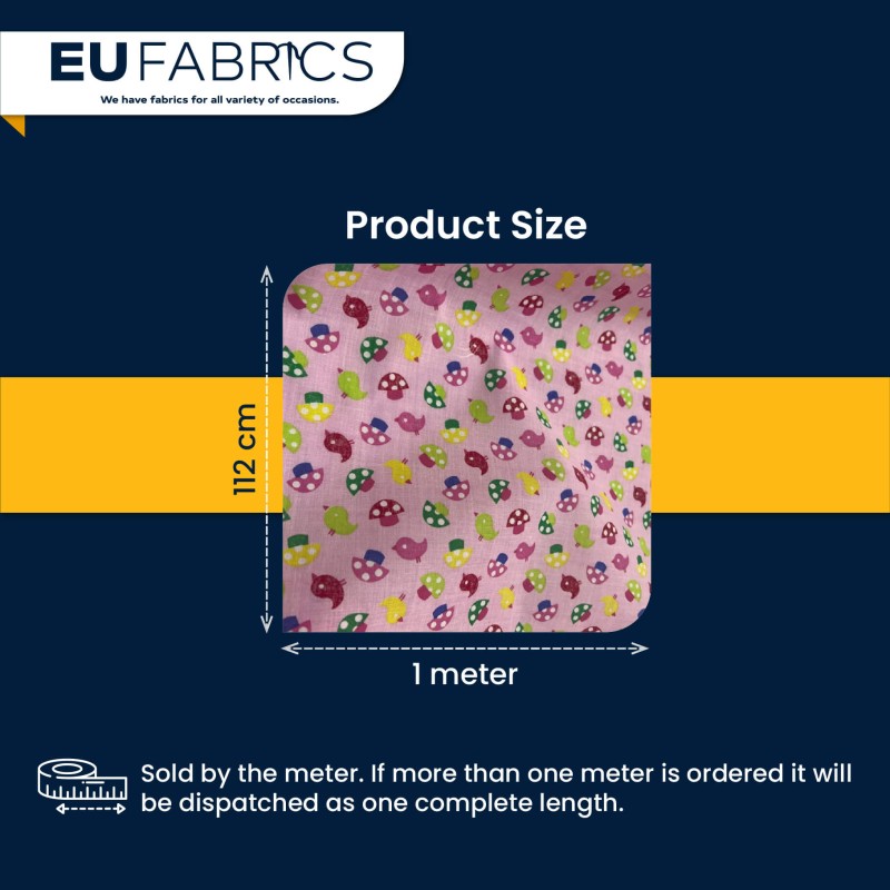 Bird and Mushroom Printed Polycotton Fabric