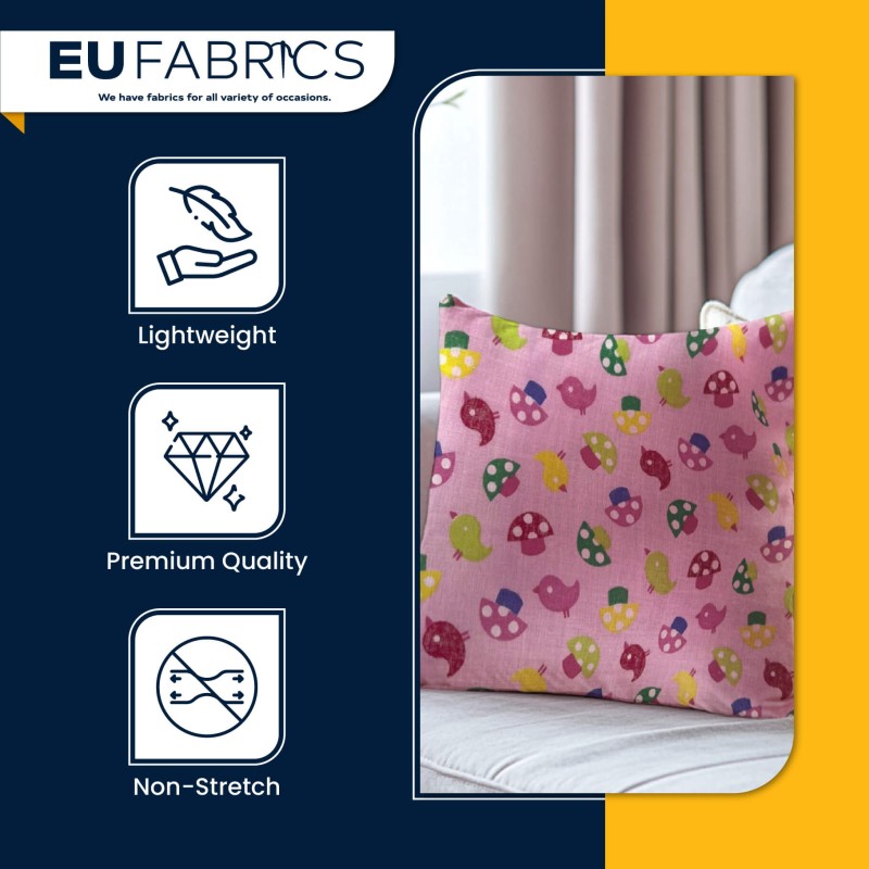 Bird and Mushroom Printed Polycotton Fabric