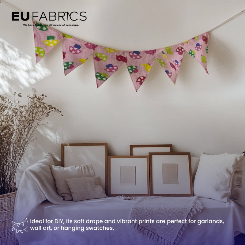 Bird and Mushroom Printed Polycotton Fabric