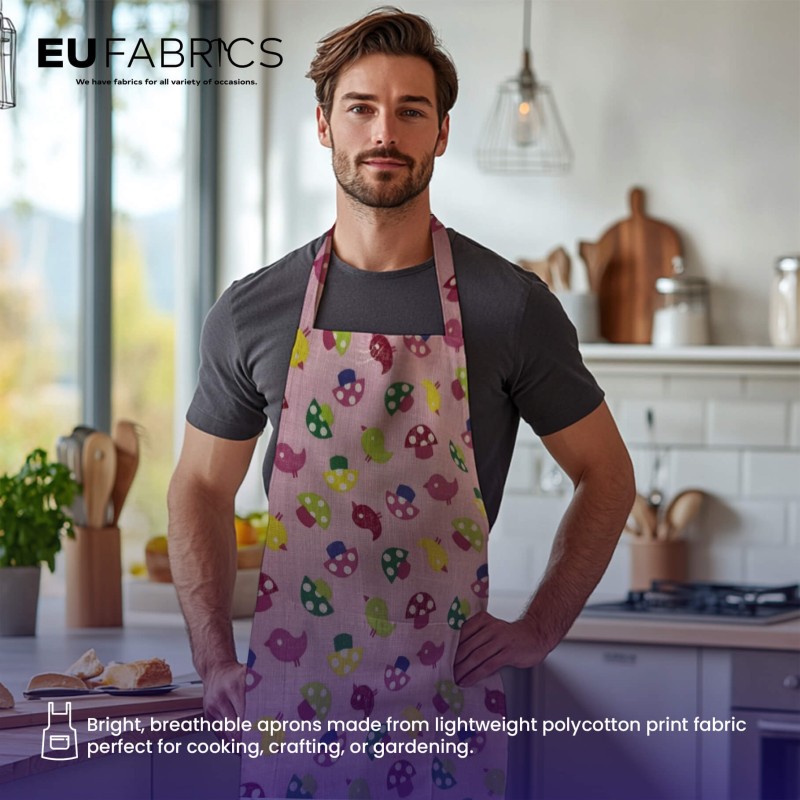 Bird and Mushroom Printed Polycotton Fabric