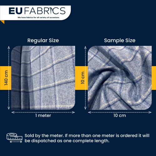 Checked Melton Wool Fabric Blue