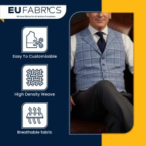 Checked Melton Wool Fabric Blue