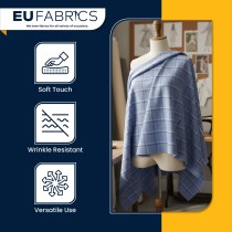 Checked Melton Wool Fabric Blue