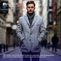 Checked Melton Wool Fabric Blue