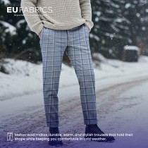 Checked Melton Wool Fabric Blue