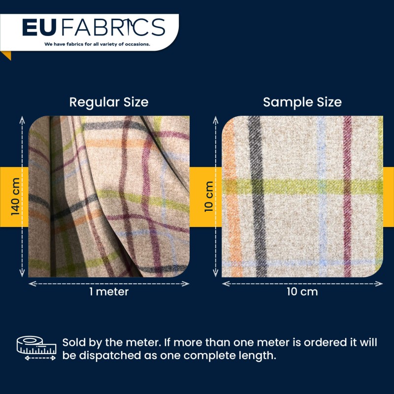 Checked Melton Wool Fabric Natural