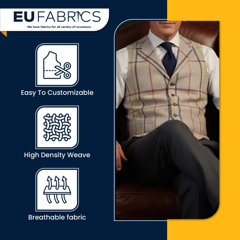 Checked Melton Wool Fabric Natural