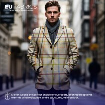 Checked Melton Wool Fabric Natural