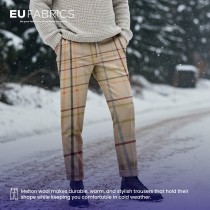 Checked Melton Wool Fabric Natural