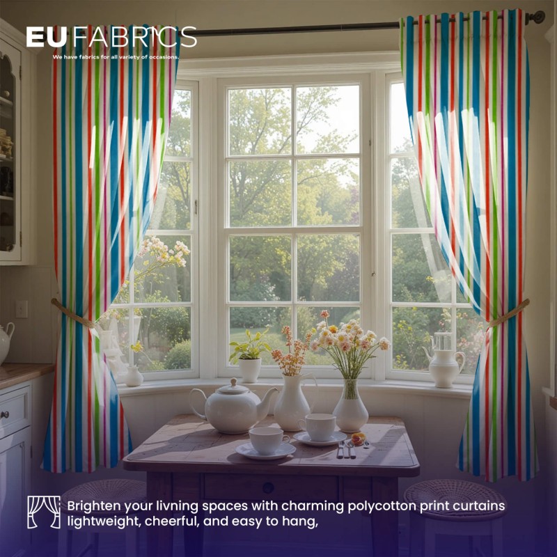 Lightweight Striped Polycotton Fabric Turq