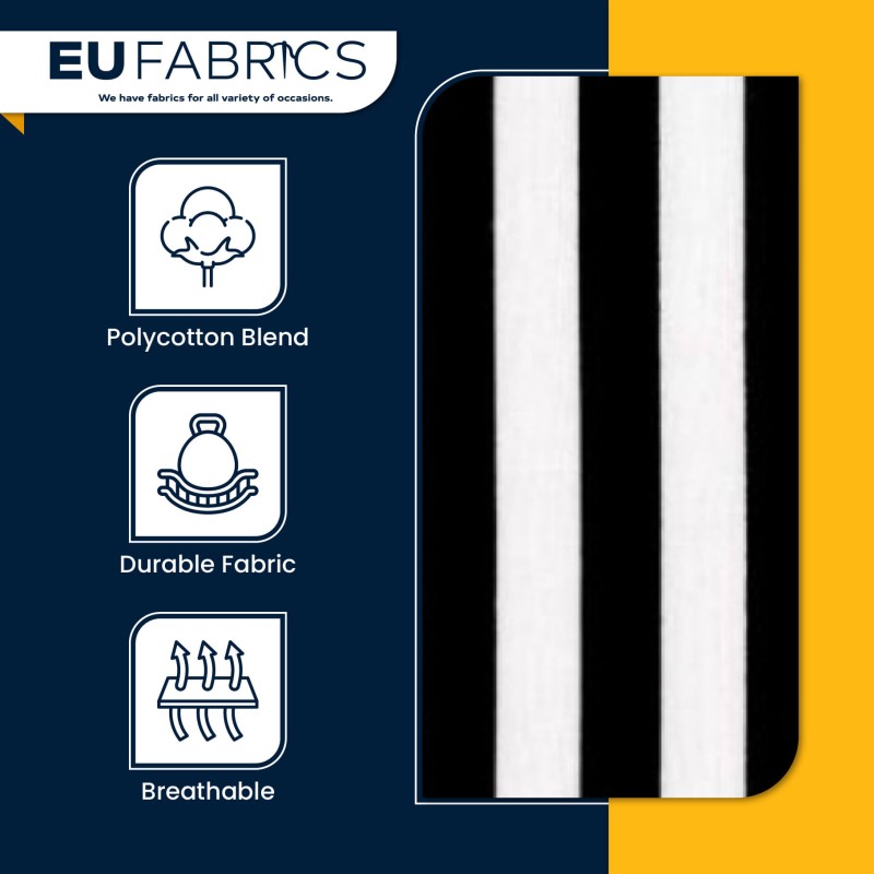 Lightweight Striped Polycotton Fabric Black