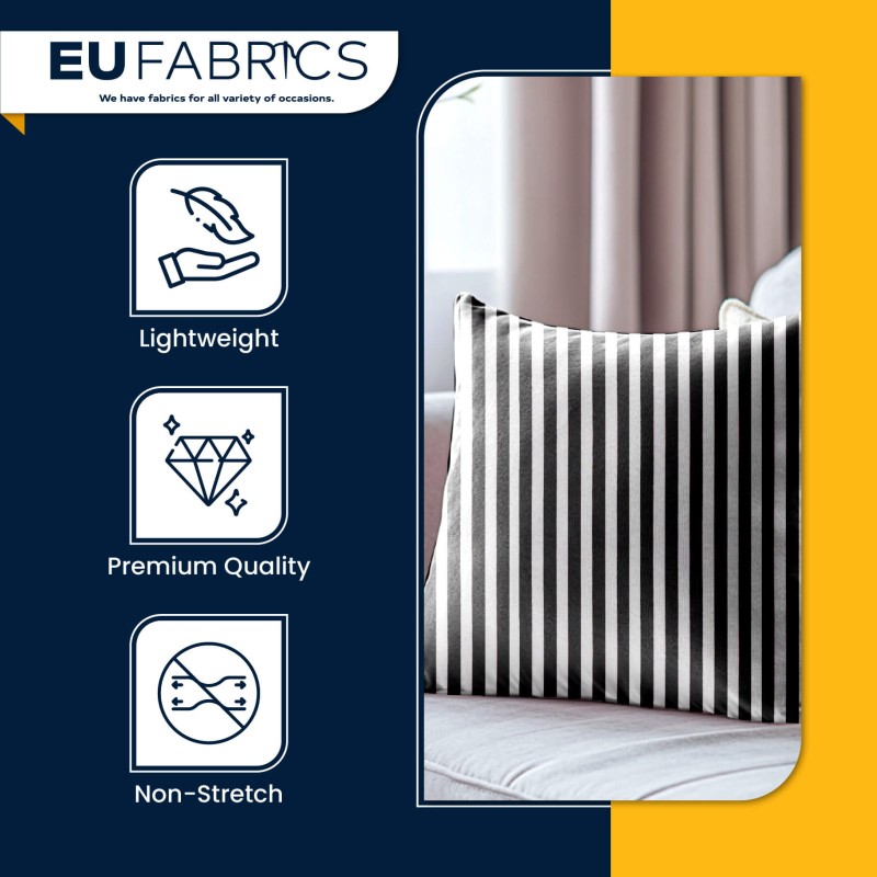 Lightweight Striped Polycotton Fabric Black