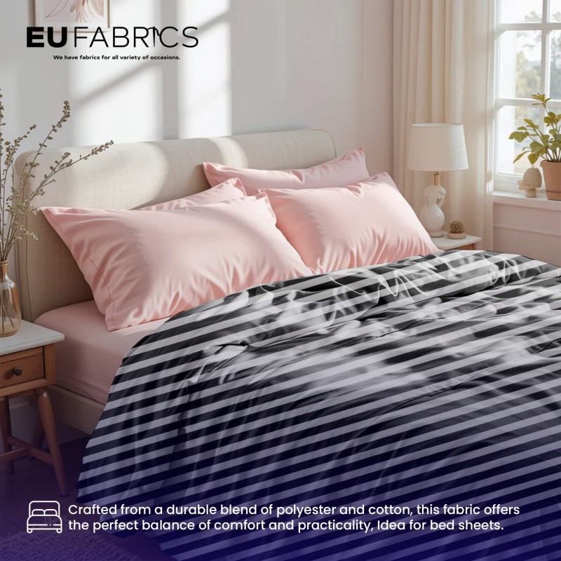 Lightweight Striped Polycotton Fabric Black