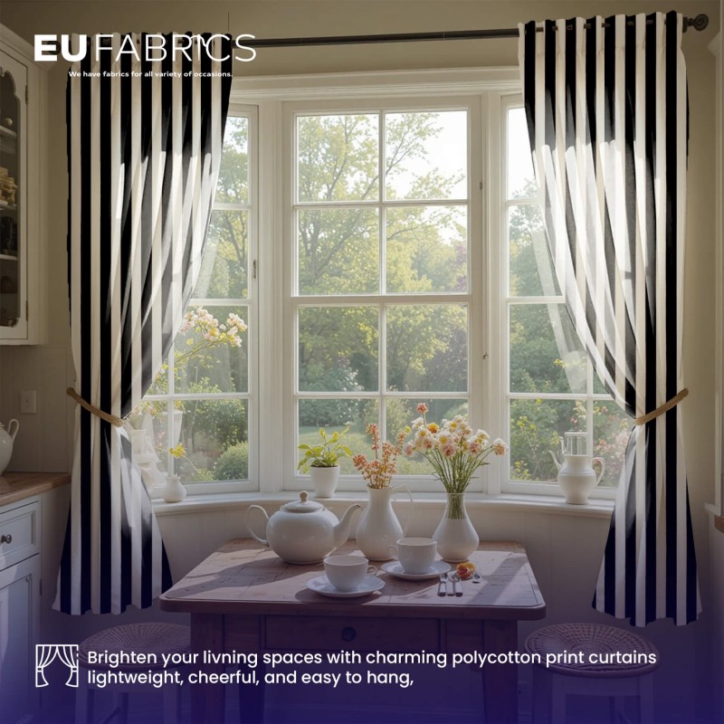 Lightweight Striped Polycotton Fabric Black