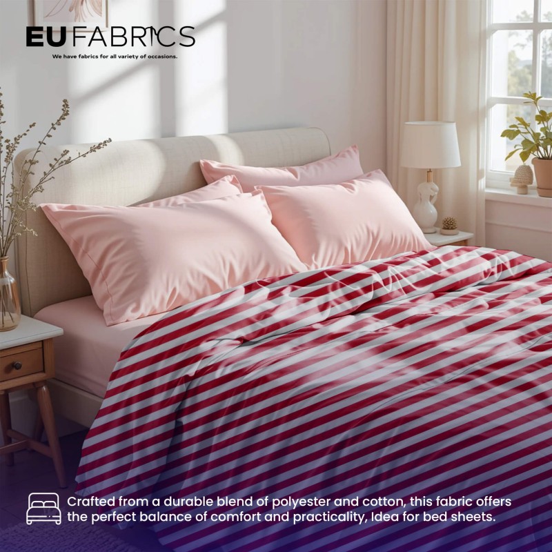 Lightweight Striped Polycotton Fabric Red