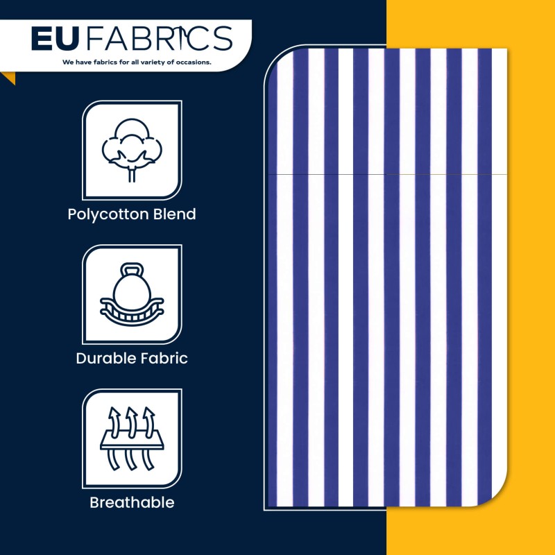 Lightweight Striped Polycotton Fabric Royal