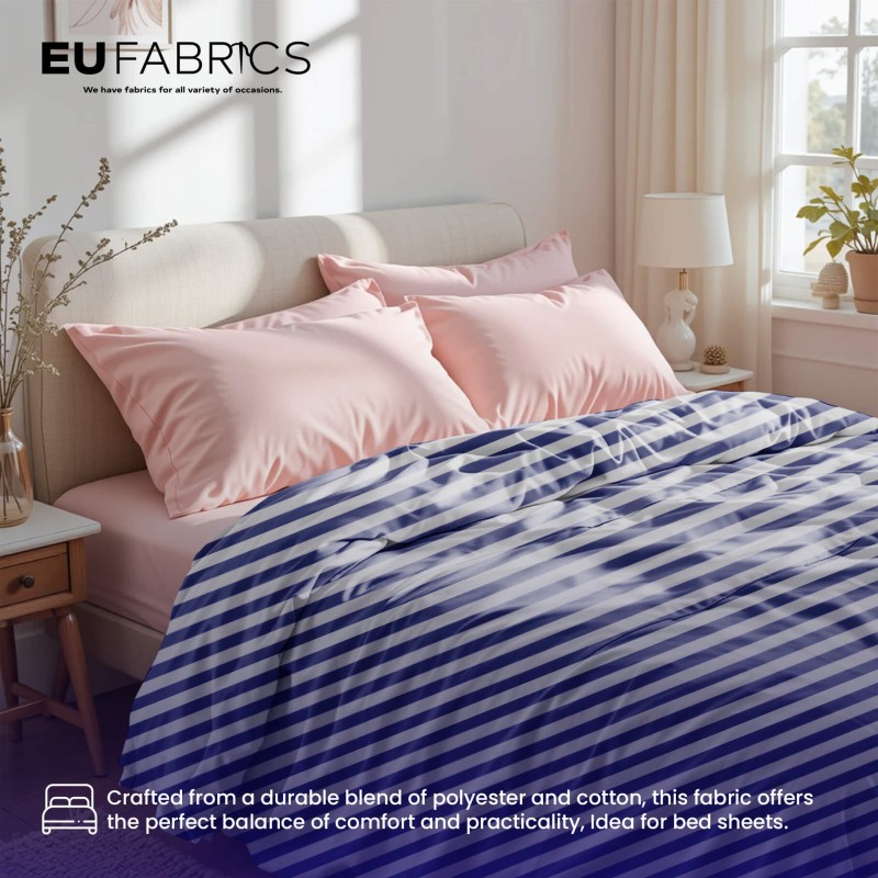 Lightweight Striped Polycotton Fabric Royal